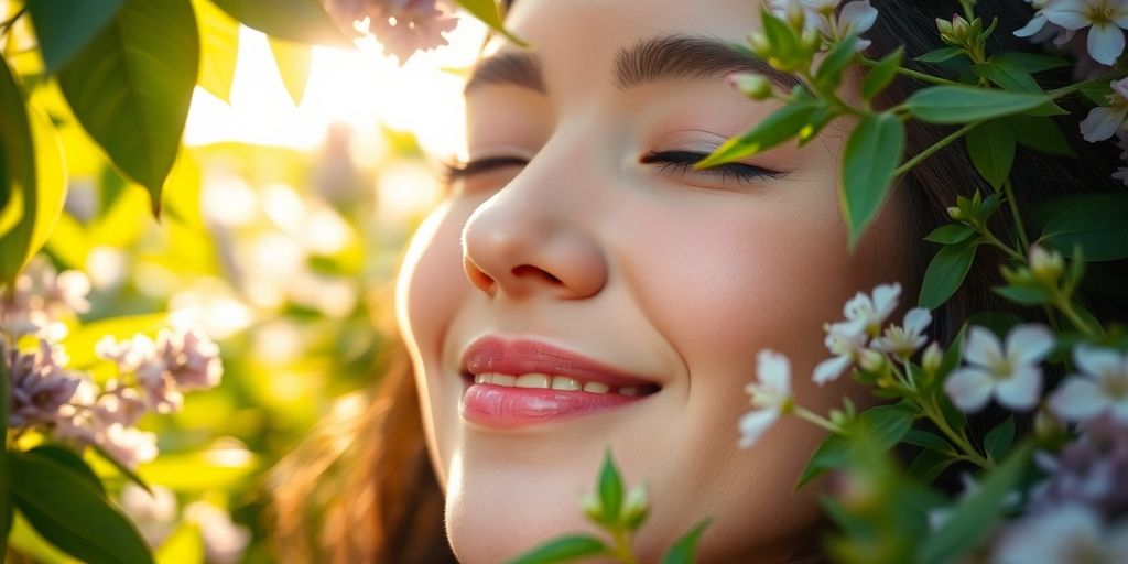 Serene person relaxes surrounded by calming nature
