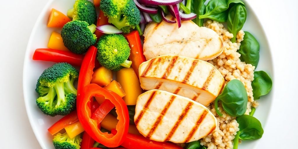 Colorful plate of healthy weight loss foods.