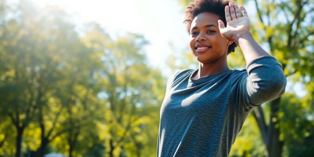Person stretching in sunny park