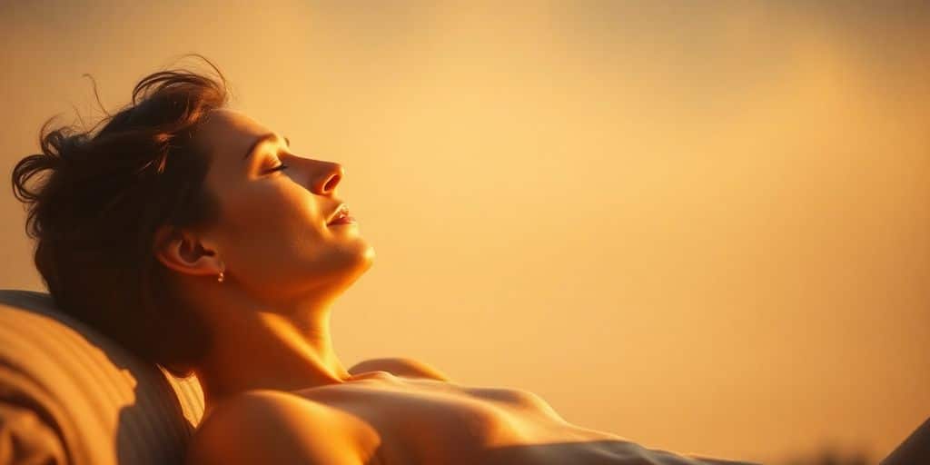 Person meditating peacefully in a serene natural setting.