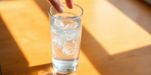Person drinking a glass of clear water.
