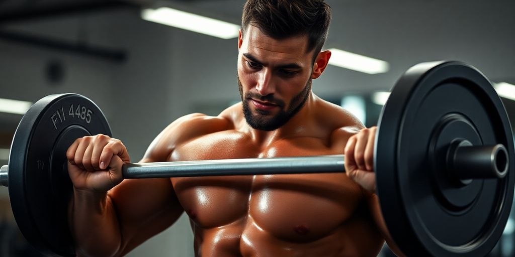 Man lifting heavy weights in a gym.