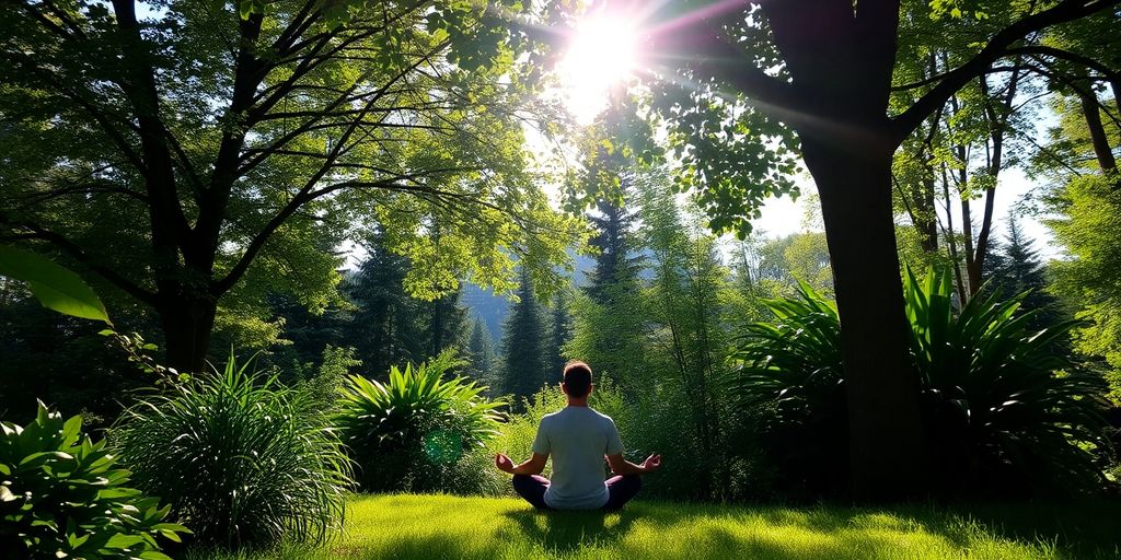 Person relaxing in nature, finding peace from stress.