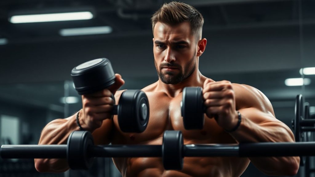 Man lifting dumbbells for muscle gain